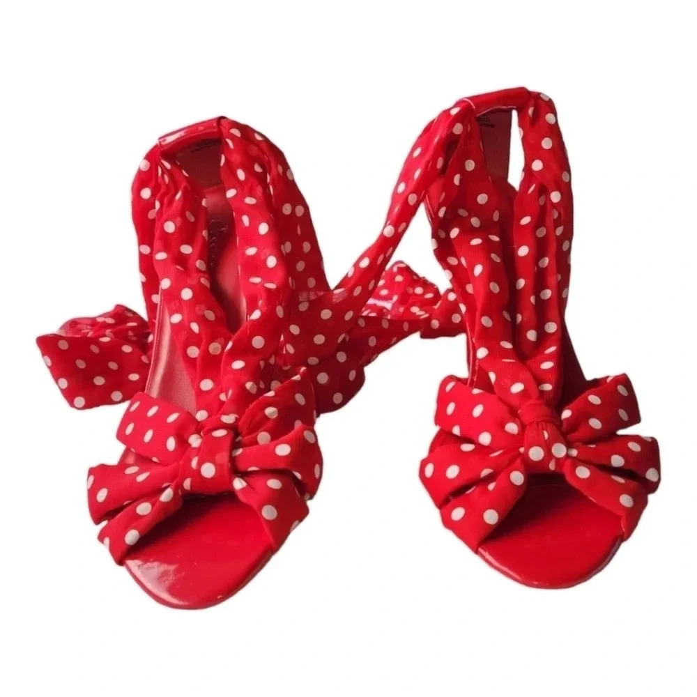 Chantelle Red and White Polkadot Tieup Sandals  Small Heel Size 10